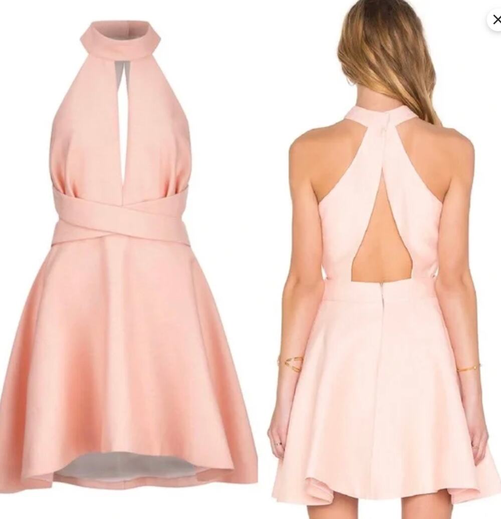 C/MEO Collective Womens M Peach New Here Halter Cutout Fit & Flare Mini Dress